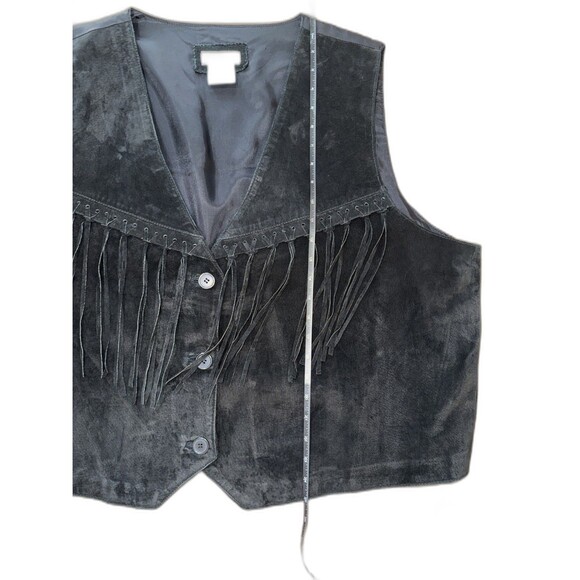 Black Suede Fringe Leather Vest Western Boho Button Front V-Neck Sz 3X Santa Fe - Picture 8 of 9